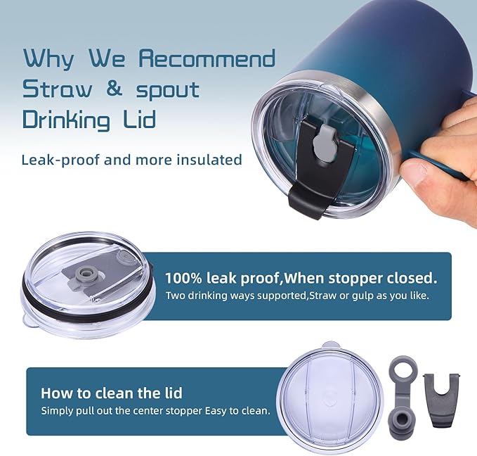 Volhoply 12oz Insulated Leakproof Coffee Mug with Flip & Straw Lid Bulk 4 Pack,Double Wall Vacuum Stainless Steel Travel Tumbler Cup with Handle,Camping Mugs Keep Cold/Hot(Dark Night,4 Set)