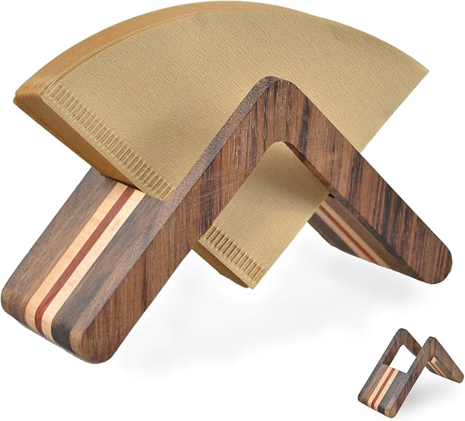 Wooden Coffee Filter Holder, #1#2 V60 Cone Coffee Filters Rose Wood Walnut Maple Coffee Paper Storage Rack, Modern and Stylish Design Coffee Accessories, Natural Colors, coffee Bar Decor