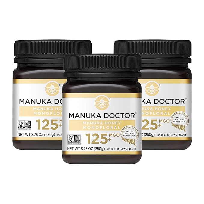Manuka Doctor - MGO 125+ Manuka Honey Value Bundle, Monofloral 100% Pure New Zealand Honey. Certified. Guaranteed. Raw. Non-GMO (8.75 oz) - 3 Pack