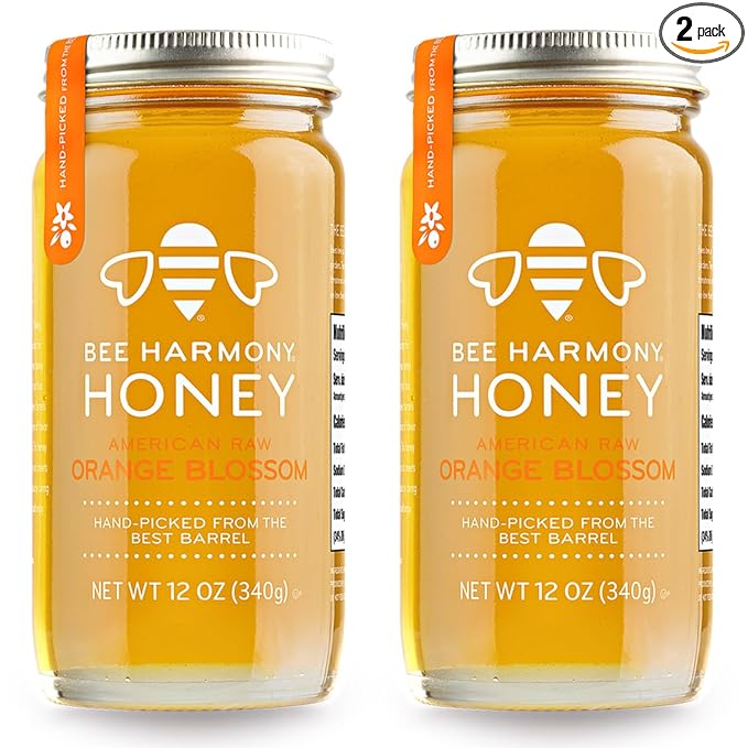 Bee Harmony Orange Blossom Raw Honey, 12 OZ (Pack of 2), from California