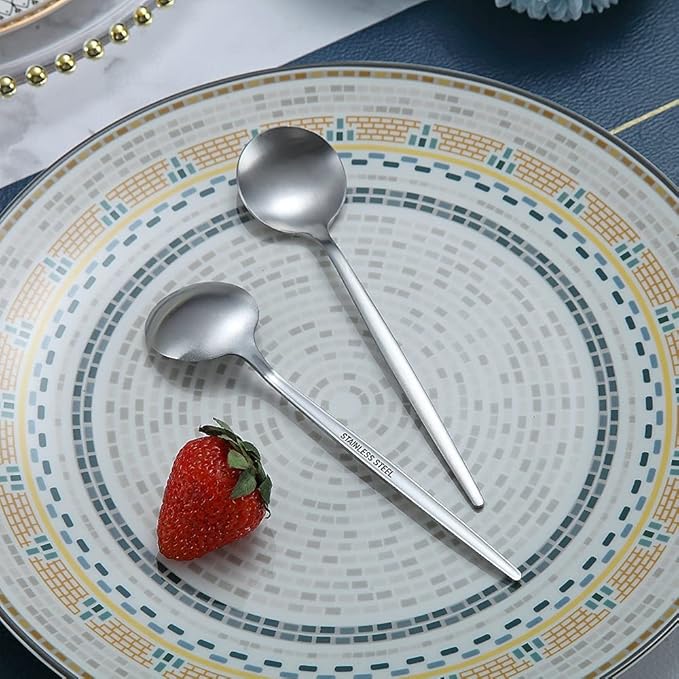 Matt Silver 6.6'' Teaspoons - 6 Piece Stainless Steel Tea Spoons for Home, Kitchen or Restaurant - Dishwasher Safe