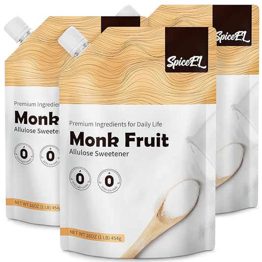 SPICEEL Monk Fruit Sweetener with Allulose - White Sugar Substitute, Coffee, Tea, without Erythritol, Gluten Free, Vegan, Keto Friendly, Sugar Replacement (1 lb Pack of 3)
