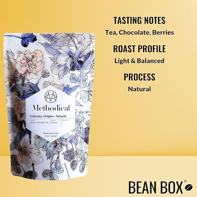 Ethiopia Origins Natural - Roasted by Methodical Roasting - Whole Bean Coffee - 12 Ounce Bag