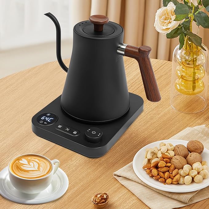 Electric Gooseneck Kettle Temperature Control Stainless Steel Water Kettle For Pour-Over Coffee & Tea Brewing, Quick Heating, Insulation Timer, 1200w 0.9l Black