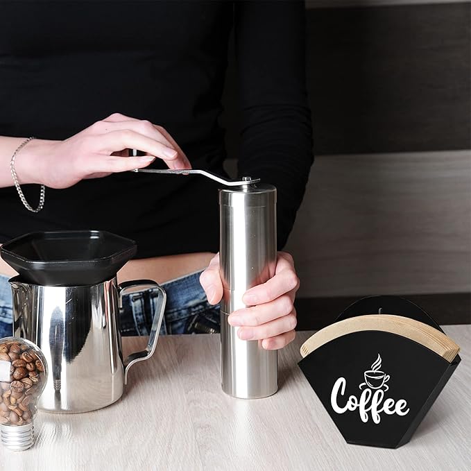 Cone Coffee Filter Holder Farmhouse Filter Storage Container Wall-mount Vintage Paper Holder Coffee Bar Accessories(Black)