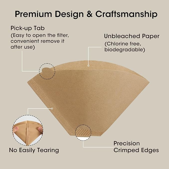 Coffee Filters #4, ONIOU Number 4 Cone Coffee Paper Filters 8-12 Cup Unbleached, 100 Count Natural Coffee Filters 4 Cone Paper for Ninja Cuisinart Coffee Makers