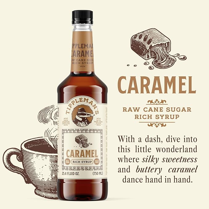 Tippleman's Caramel Coffee Syrup - Rich Flavor for Hot or Iced Drinks, Latte, Tea, Espresso, Cappuccino, Macchiato, Cocktails, & Baking - 25.4 Fl Oz