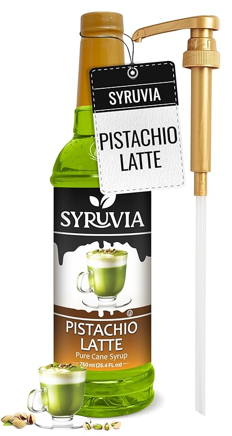 Syruvia Coffee Syrup, Pistachio Latte Flavored Syrup for Drinks, Lattes, and Desserts – 25.4 fl oz, With Pump