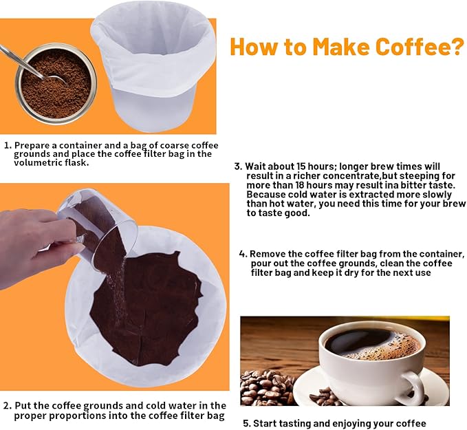 50 Pack Cold Brew Coffee Filters, 20" X 20" Commercial Cold Brew Filters, Filter Bag for Brew Up To 5 LBS Coffee, Fits 5 Gallon Buckets