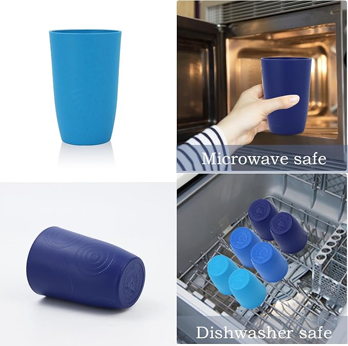 Homienly Wheat Straw Cups 6 PCS Plastic Cups Reusable Unbreakable Drinking Cup Dishwasher Safe Water Glasses (16 OZ,Blue Sky)