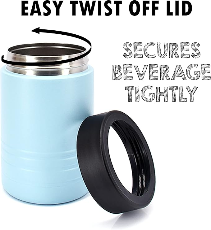 Clear Water Home Goods - 12 oz Stainless Steel Double Wall Vacuum Insulated Can or Bottle Beverage Cooler - Powder Coated Light Blue - 6 Pack