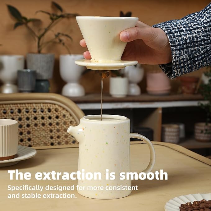 Pour Over Coffee Maker Set,Ceramic Pour Over V60 Coffee Dripper Set with 20 Count Paper Coffee Filters,for Home Café Restaurant Camping,15.8 Ounces(Multi-Color Dot)
