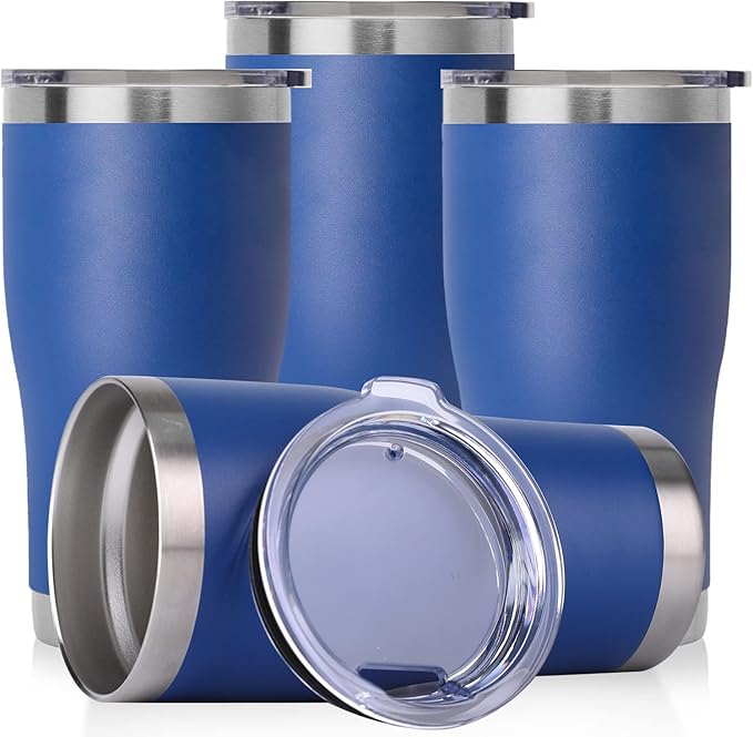 DOMICARE 20oz Tumbler with Lid Stainless Steel Tumblers Bulk, Double Wall Vacuum Insulated Coffee Travel Mug Powder Coated Tumbler, 4 Count (Pack of 1) Dark Blue