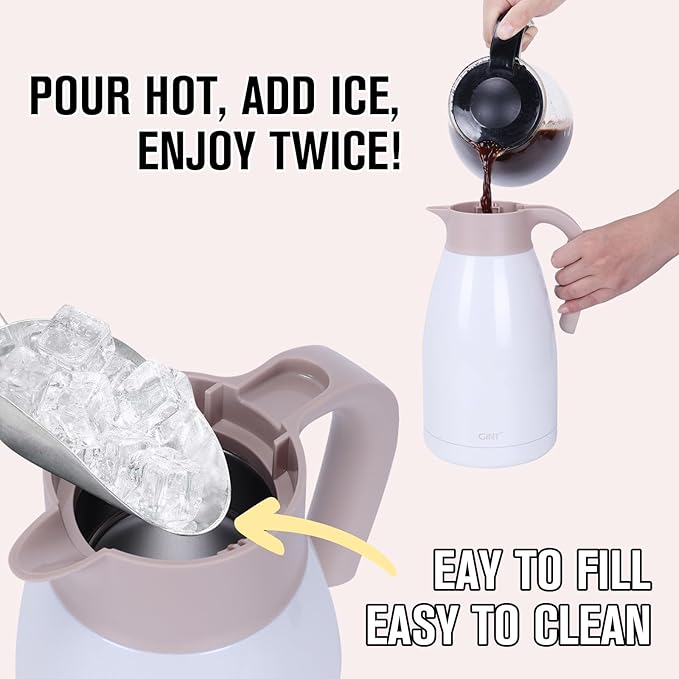 GiNT 2.2L / 74Oz Thermal Coffee Carafe, Insulated Stainless Steel Coffee Carafes for Keeping Hot/Double Walled Vacuum Thermal Carafe (White)
