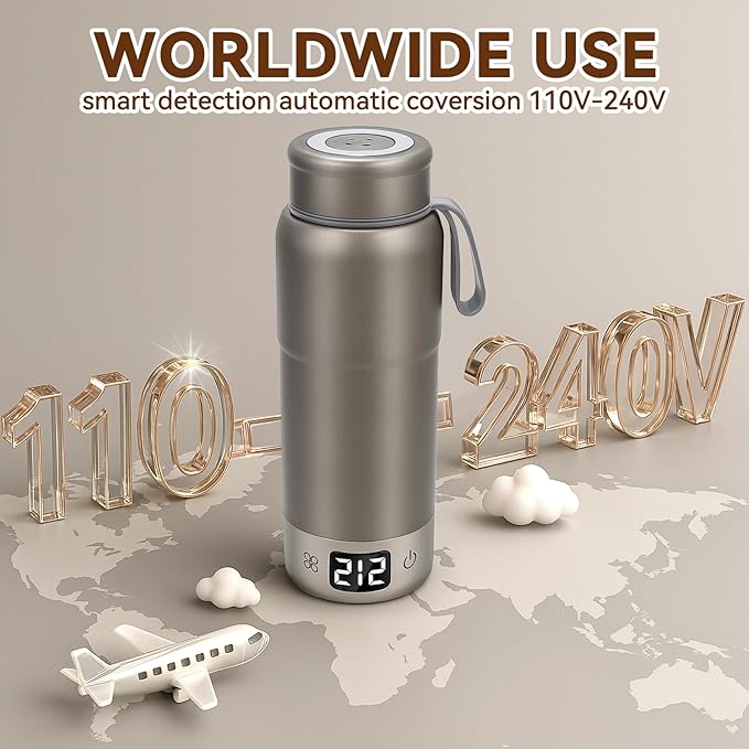 Pure Titanium Travel Kettle,Dual Voltage Portable Electric Kettle 110V-240V Smart Small Water Boiler for Tea & Coffee,12 Temperature Control,Auto Shut Off & Boil Dry Protection (Gray,520ML)