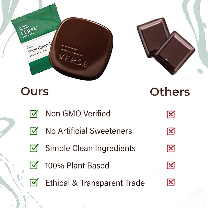 Verse Chocolate Mint 90% Dark Chocolate Squares - Only 1g Cane Sugar - Creamy Dark Cocoa - Individually Wrapped Chocolates (30 Count)