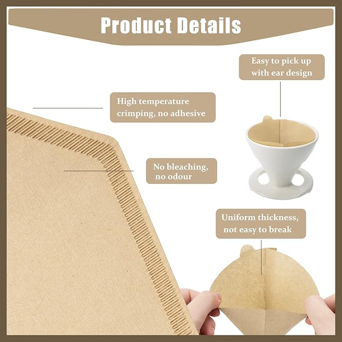 600 Count Coffee Filter #2, #2 Coffee Filters Disposable with 6 Wooden Coffees Spoons, Unbleached Natural#2 Coffee Filters Cone, Organic Cafe Filter NO.2 for Drip and Pour Over Coffee & Tea(2-6 Cup)