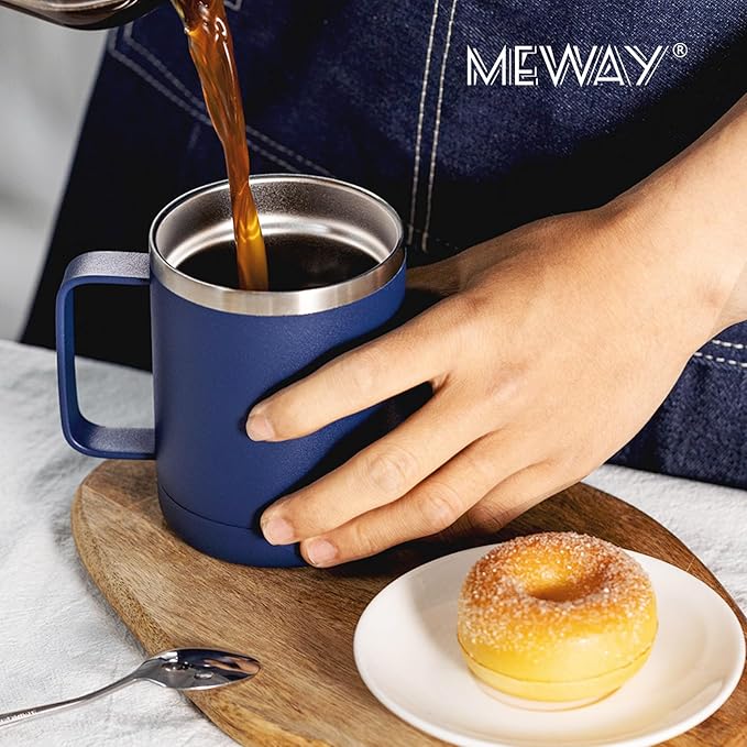 MEWAY 12oz Coffee Mug With Handle 2 Pack Bulk,Stainless Steel Insulated Travel Tumblers With Sliding Lid,Double Wall Vacuum Camping Cup for Hot & Cold Drinks Tea (Multicolor,Set of 2)
