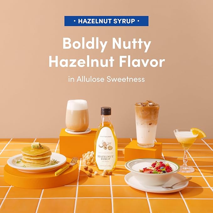 MONKSHUSHU Hazelnut Allulose Syrup 18.7 Fl Oz for coffee, drinks - Keto Diet, Vegan friendly, Diabetes-Safe - Zero Calorie, Liquid type Sugar Substitute - Monk Fruit - Gluten Free, 0g Net Carbs