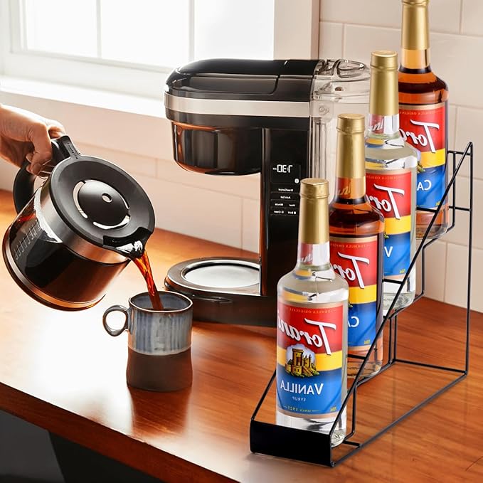 Coffee Syrup Rack for Coffee Bar Accessories, Fits with Torani and Monin Syrup, Coffee Bar Organizer Holds 4 Bottles 2 Pack
