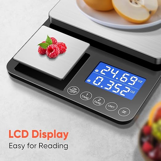 0.001 oz / 33 lb Dual Platform Kitchen Scale, Digital Food Scale with Two Precision Surfaces, LCD Display, 7 Units, Tare & Accumulation Functions – Perfect for Baking, Sourdough, and Cooking