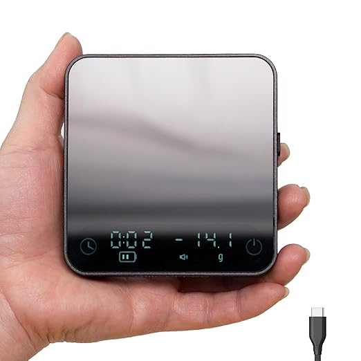 MiiCoffee Minipress Coffee Scale, Auto Timer for Espresso and Pour-Over Coffee, Aluminum Body & Glass Top