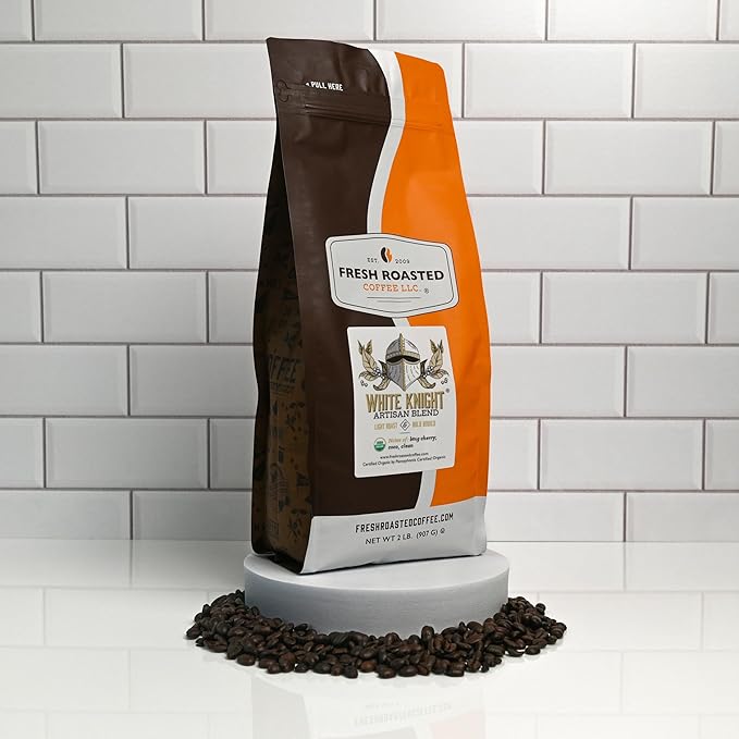 Fresh Roasted Coffee, Organic White Knight | USDA Organic, Kosher | Light Roast 2 lb (32 oz), Ground