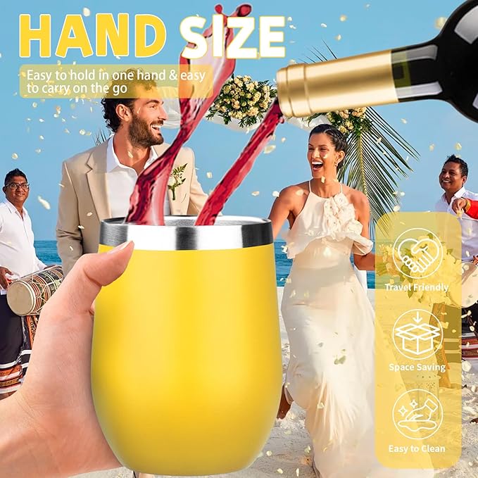 12oz/6 Pack Stainless Steel Wine Tumbler with Lid and Straw, Double Wall Vacuum Insulated Wine Tumbler Glasses, Stemless Travel Mugs for Hot and Cold Drinks, Coffee, Wine, Cocktails（Mix Color-1）