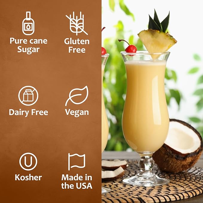 Syruvia Pina Colada Syrup, Flavored Syrup for Cocktails, Drinks, Lemonades, Iced Teas, and Desserts – 25.4 fl oz, With Pump