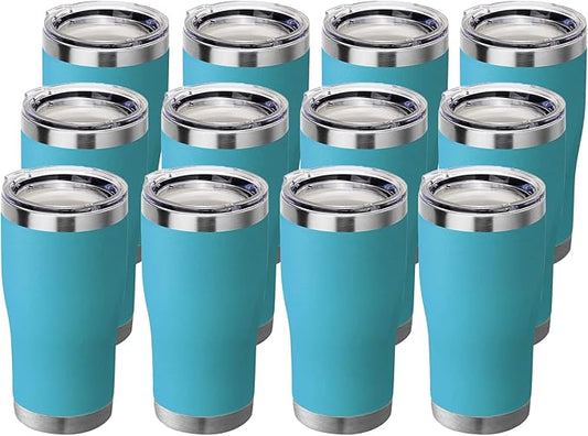 HASLE OUTFITTERS 20 oz Tumbler Bulk, Stainless Steel Tumblers with Lid, Vacuum Insulated Tumbler, Double Wall Powder Coated Cup, coffee mugs, Sky Blue, 12 Pack