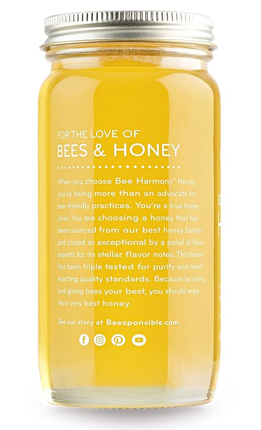 Bee Harmony Raw Clover Honey, 12 OZ (Pack of 2 Jars), Made in the USA
