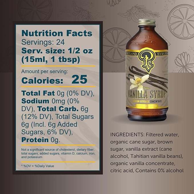 Portland Syrups Vanilla Syrup – Flavoring for Coffee, Lattes, Cold Brew, Macchiatos, Cocktails, & Desserts – Ideal for Drinks & Adding a Vanilla Touch to Any Beverage – 12 oz, 24 servings (Pack of 1)