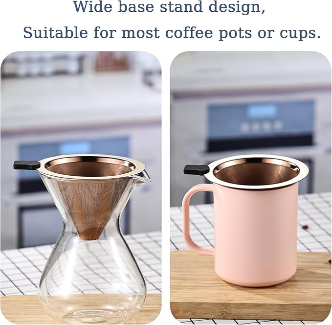 Small Size Pour Over Coffee Filter Dripper, Stainless Steel Metal Cone Drip Coffee Filter, Paperless and Permanently Reusable, Double Mesh Coffee,Tea Filter for 1-2 Cups