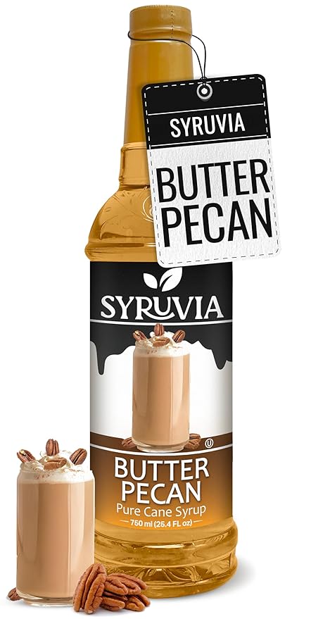 Syruvia Coffee Syrup, Butter Pecan Flavored Syrup for Drinks, Lattes, and Desserts – 25.4 fl oz