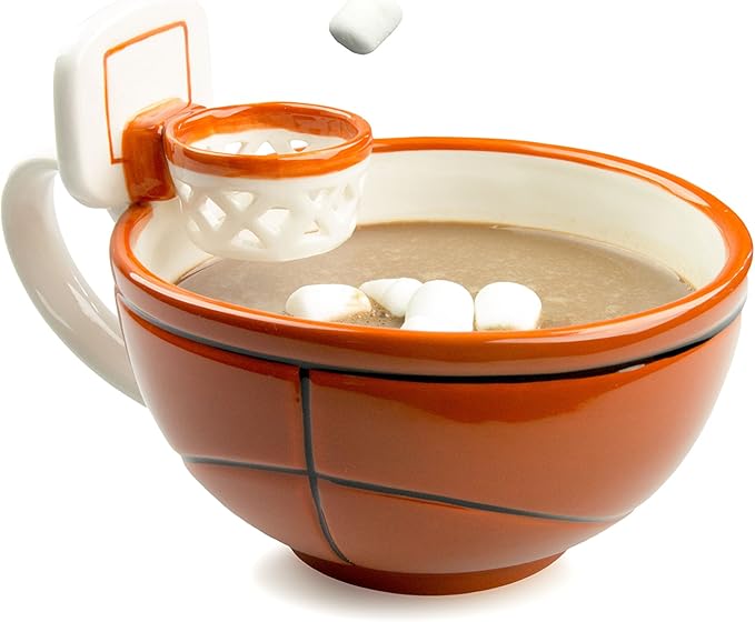 MAX'IS Creations The Mug with a Hoop Basketball Mug Funny Ceramic Coffee Mugs Cereal Bowl Sports Coach Kids Basketball Gifts for Boys 8-12 12-14 Girls Stuff Accessories Mini-Hoop for Kids, 16oz