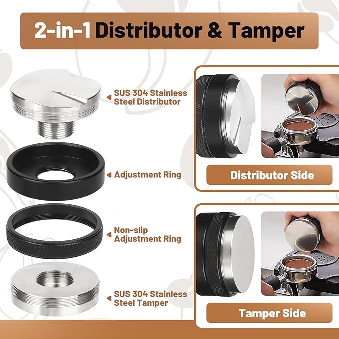58mm Espresso Tools – Coffee Distributor and Tamper Leveler, WDT Tool, Magnetic Dosing Funnel and Puck Screen with Remover, Espresso Accessories Kit Fits 58mm Portafilters and Espresso Machines