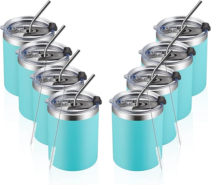 MEWAY 12oz/8Pack Insulated Stainless Steel Reusable Mug, Double Wall Durable Coffee Cup, Powder Coat, For Coffee, Beer, Home, Office (Light Green, 8 Pack)