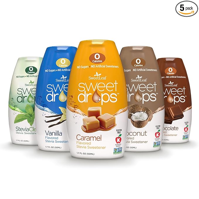 SweetLeaf Sweet Drops - Flavored Stevia Liquid Sweetener, Stevia Extract, Zero Calories, Gluten Free, Keto Friendly, Non GMO, Natural Flavor, Sugar Alternative - Variety Pack, 1.7 Fl Oz (Pack of 5)