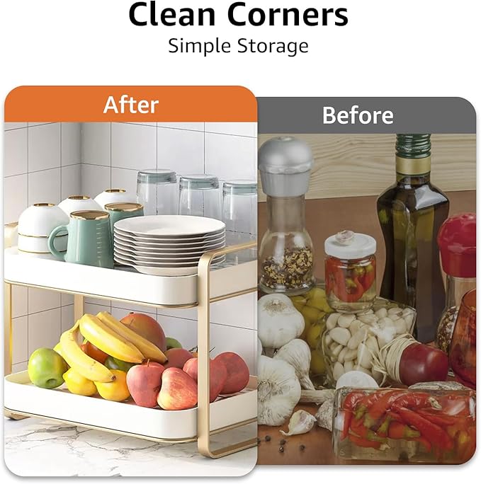 CYEAH 2-Tier Cups Mugs Drying Rack with Removable Drain Tray, Multi-Functional Storage Organizer Shelf, Kitchen Countertop Tray for Water Coffee Glass Cup Bowls Food and Seasoning Jar Holder