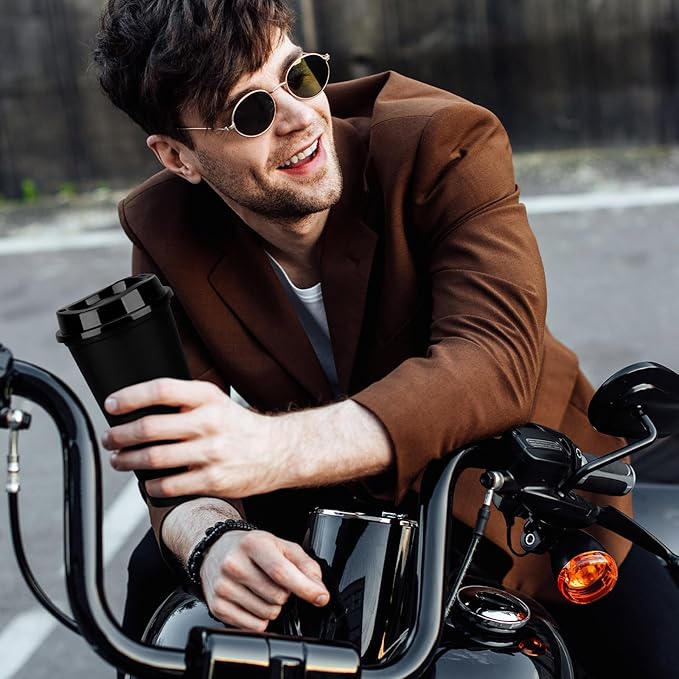 Domensi 30 Pack Reusable Coffee Cups with Lids 16 oz Disposable Travel Cups Bulk Plastic to Go Coffee Tumblers for DIY Hot Cold Drink Party Favors Coworker, Microwaveable (Black)