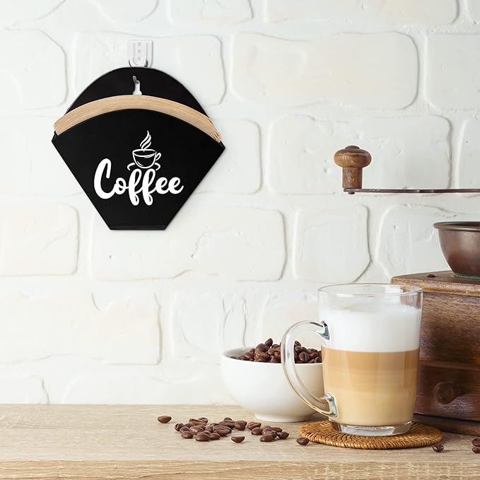 Cone Coffee Filter Holder Farmhouse Filter Storage Container Wall-mount Vintage Paper Holder Coffee Bar Accessories(Black)