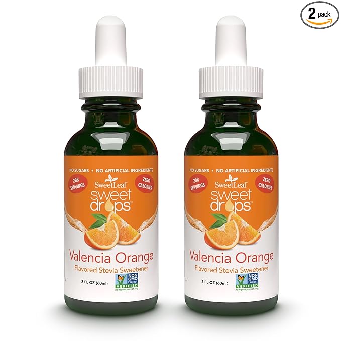 SweetLeaf Stevia Sweet Drops Valencia Orange - Liquid Stevia Drops Sweetener, Zero Calorie, Non-GMO Flavored Stevia Liquid Sugar Substitute for Sugar-Free Sodas, Mixed Drinks, Iced Tea, 2 Fl Oz (Pack of 2)