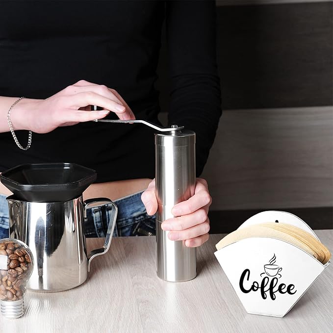 Cone Coffee Filter Holder Farmhouse Filter Storage Container Wall-mount Vintage Paper Holder Coffee Bar Accessories(White)