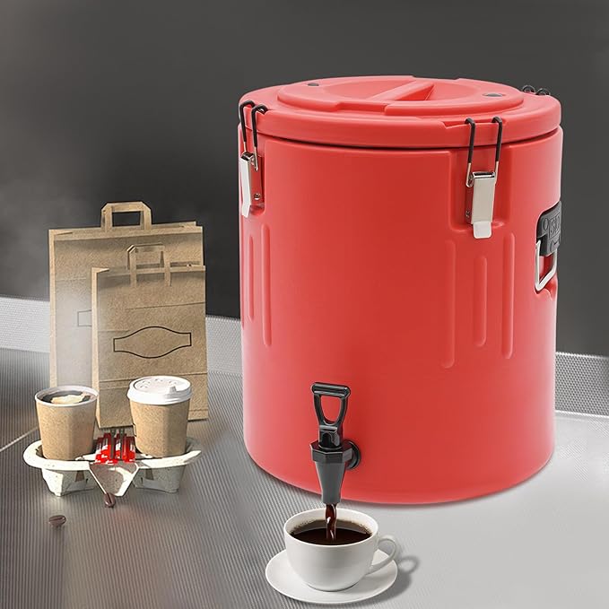 Insulated Beverage Dispenser - 7.5Gal Stainless Steel Hot and Cold Beverage Server with Spigot Handle, Commercial Thermal Container for Water Coffee Drink Catering Restaurant