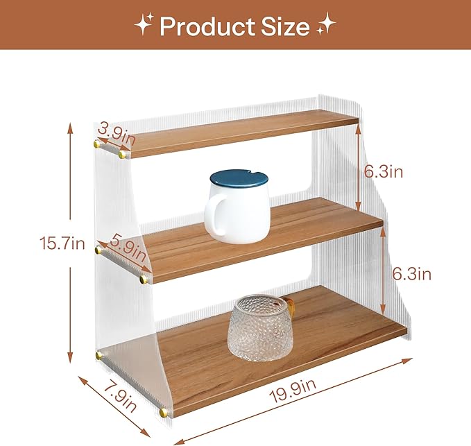 Coffee Mug Holder Wooden Cup Station Organizer 3 Tier Cup Holder for Coffee Bar Mug Display Rack for Countertop Mug Holder Shelf for Home Kitchen Nut Brown Solid Wood
