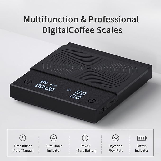 TIMEMORE Coffee Scale Basic 2.0 Electronic Espresso Scale with Water Flow Rate and Timer Function, Free Switching of Ounce/kg Units, Digital Scale for Kitchen/Baking/Cooking, Black