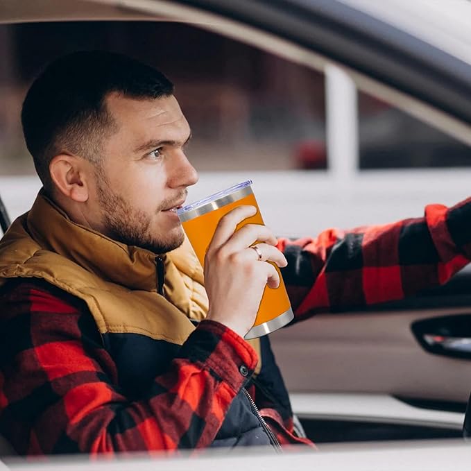 20 oz Tumbler Coffee Travel Tumblers Bulk with Lid Stainless Steel Double Wall Vacuum Insulated Mug Powder Coated Cups fit Car Cupholder for Hot and Cold - Orange, 12Pack
