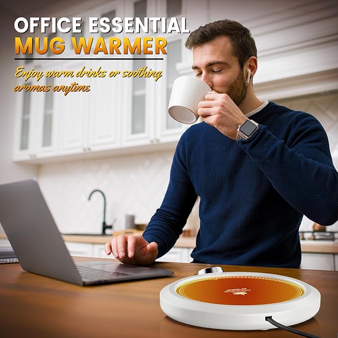 Fast Heating Mug Warmer - 4 Temp Settings & 1-12H Timer, Coffee Cup Warmer Plate for Desk Auto Shut Off, Ideal Beverage Warmer Gift for Coffee, Tea, Milk (White)