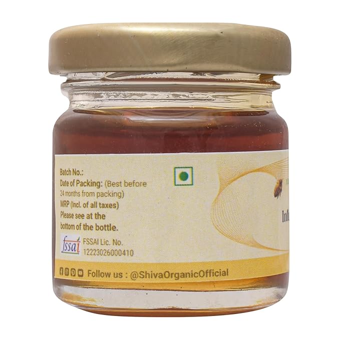 Shiva Organic Tulsi (Holy Basil) Infused Honey - 100% Natural and Pure Organic Honey - GMP Certified 1.76 Ounces (50g))