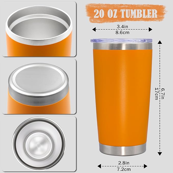20 oz Tumbler Coffee Travel Tumblers Bulk with Lid Stainless Steel Double Wall Vacuum Insulated Mug Powder Coated Cups fit Car Cupholder for Hot and Cold - Orange, 4Pack